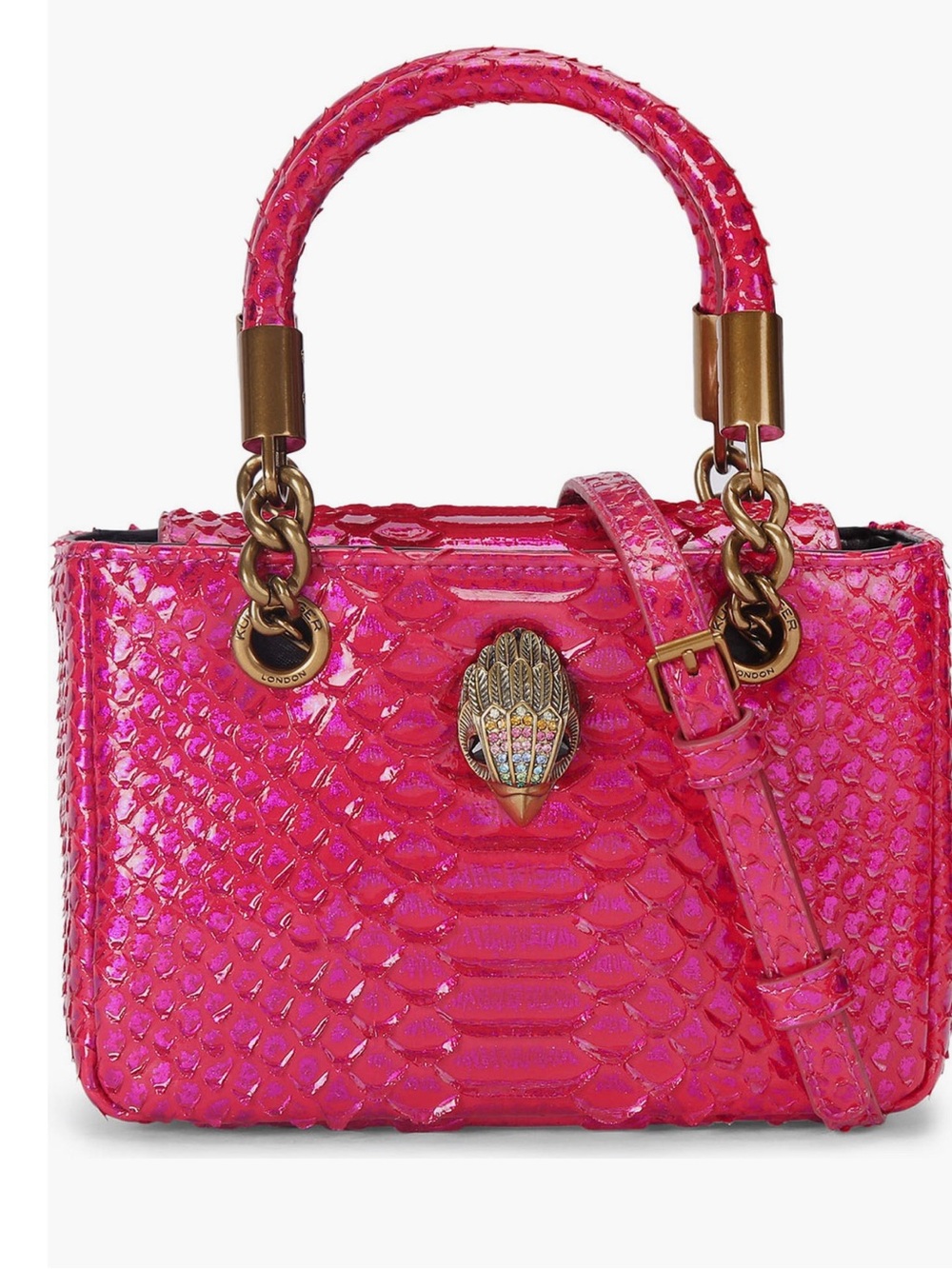 Kurt Geiger London Hot Pink Patent Python-Texture Satchel